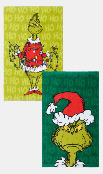 Sinsay - Súprava bavlnených detských uterákov na ruky s vianočným motívom 2 pack Grinch - zelená