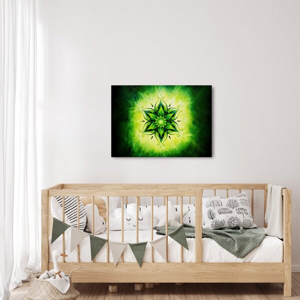 Obraz - Kvetinová mandala v zelenom pozadí (70x50 cm)