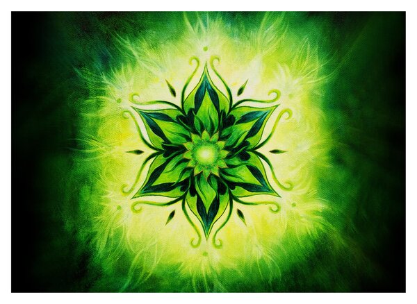 Obraz - Kvetinová mandala v zelenom pozadí (70x50 cm)