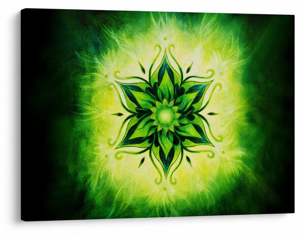Obraz - Kvetinová mandala v zelenom pozadí (70x50 cm)