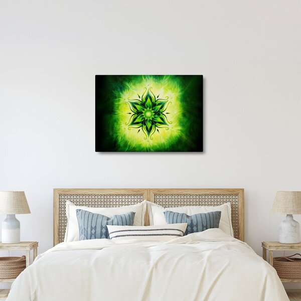 Obraz - Kvetinová mandala v zelenom pozadí (70x50 cm)