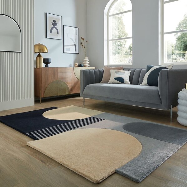 Čierno-sivý ručne tkaný vlnený koberec 120x180 cm Lozenge Monochrome – Flair Rugs