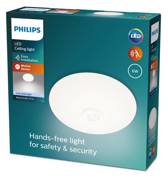 Philips 8719514431829 Mauve LED stropné svietidlo so senzorom PIR 6W/640lm 4000K biela
