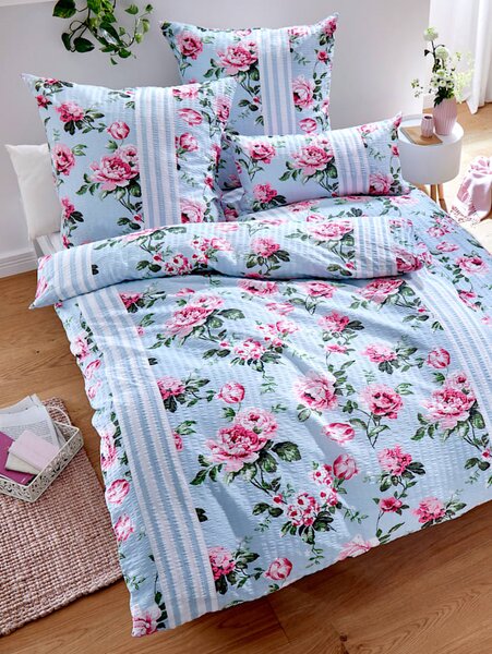Webschatz Krepová posteľná bielizeň 'Pia', svetlomodrá::ružová, 135x200cm