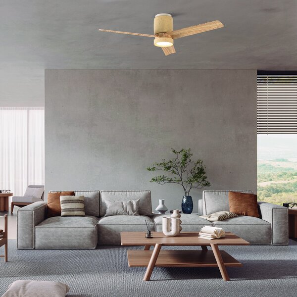 LED stropný ventilátor Ceramica M béžový/drevený DC tichý – Mantra Mantra Iluminación, Ceramica M, stmievateľné, Béžová, Obývacia izba, Kov, Moderný