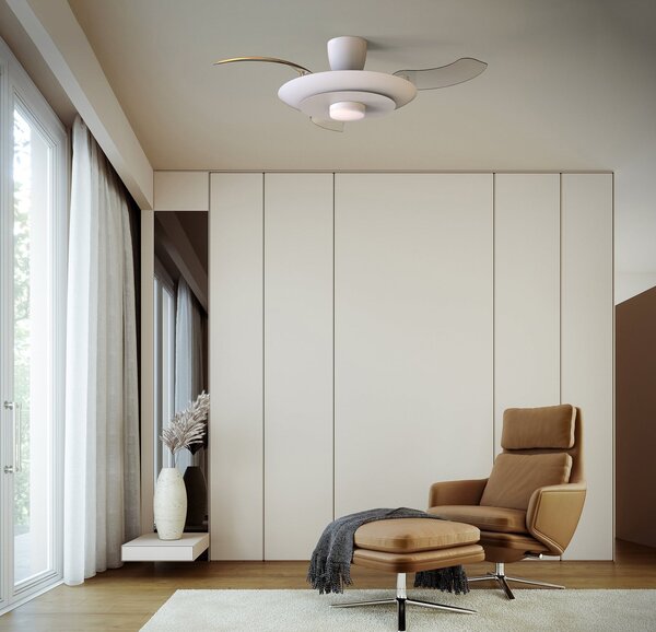LED stropný ventilátor Kyoto, biely, DC, tichý, CCT, 106 cm – Mantra Mantra Iluminación, Kyoto, stmievateľné, Biela, Obývacia izba, Kov, Moderný