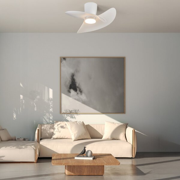 LED stropný ventilátor Ona, biely, DC, tichý, CCT, 70 cm – Mantra Mantra Iluminación, Ona, stmievateľné, Biela, Obývacia izba, Kov, Moderný