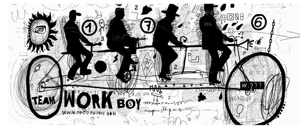 Obraz - Tímová práca, jazda na bicykli (120x50 cm)