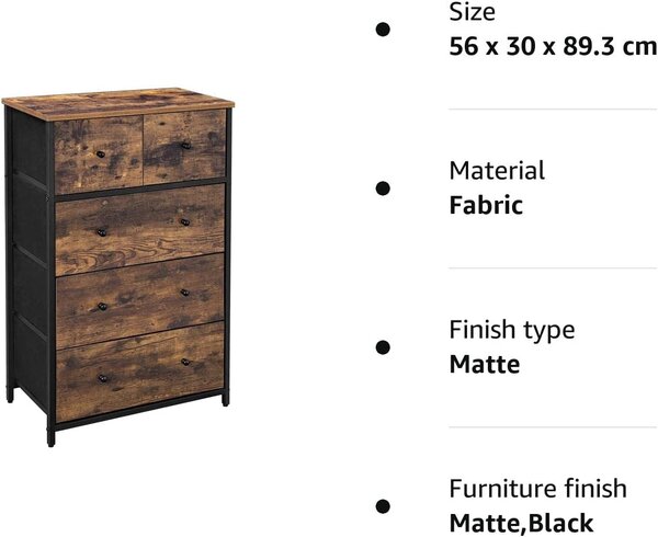 SONGMICS Rustikálna komoda 5 zásuviek