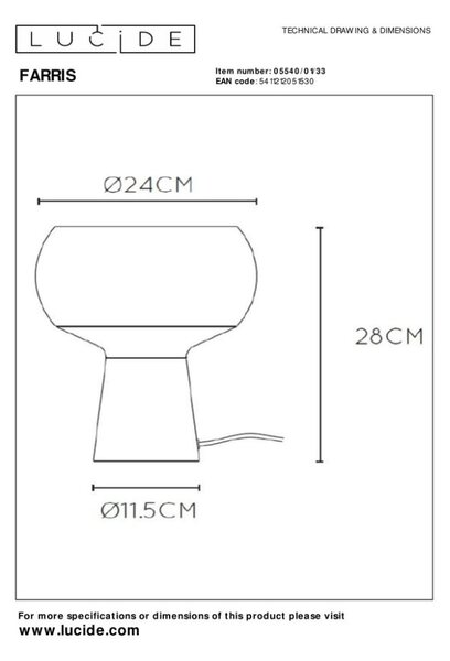 LUCIDE 05540/01/33 FARRIS stolná lampička V280mm 1xE27 zelená, dymová