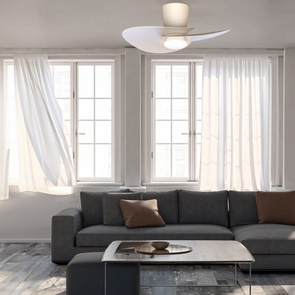 LED stropný ventilátor Nenufar biely DC tichý CCT – Mantra Mantra Iluminación, Nenufar, stmievateľné, Biela, Obývacia izba, Hliník, Moderný
