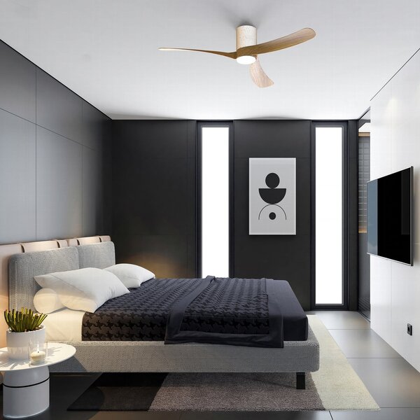 LED stropný ventilátor NEMO II L biely/drevo DC tichý – Mantra Mantra Iluminación, Nemo II L, stmievateľné, Biela, Obývacia izba, Kov, Moderný