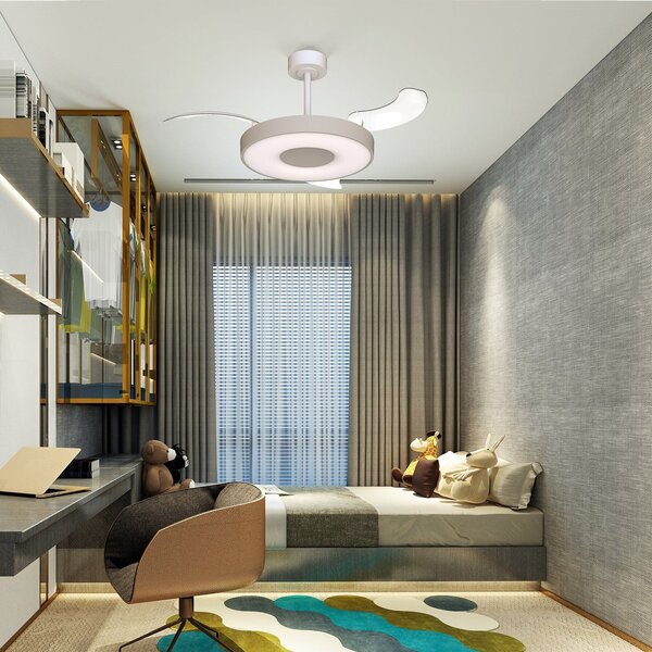 Inteligentný stropný ventilátor LED Coin Mini béžovo-biely DC – Mantra Mantra Iluminación, Coin Mini, stmievateľné, Béžová, Obývacia izba, Kov, Moderný