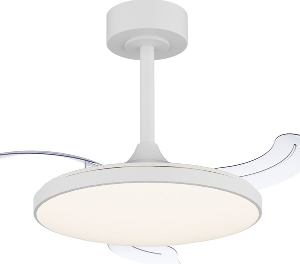 LED stropný ventilátor Slim Mini biely DC tichý CCT – Mantra Mantra Iluminación, Slim Mini, stmievateľné, Biela, Obývacia izba, Kov, Moderný