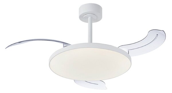LED stropný ventilátor Slim Mini biely DC tichý CCT – Mantra Mantra Iluminación, Slim Mini, stmievateľné, Biela, Obývacia izba, Kov, Moderný