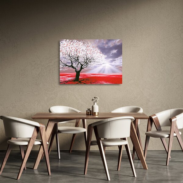 Červený sklenený obraz stromu (70x50 cm)
