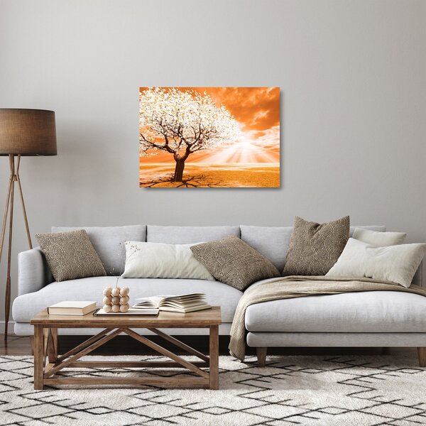 Oranžový sklenený obraz stromu (70x50 cm)