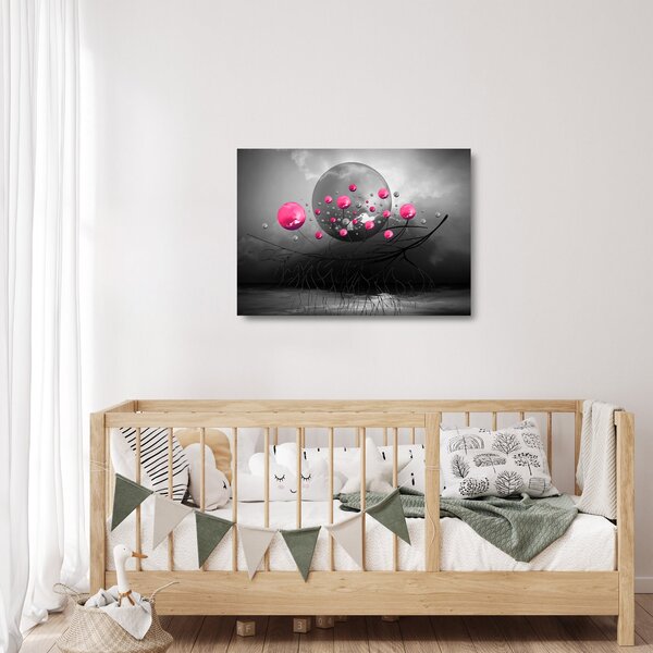 Sklenený obraz ružových abstraktných gulí (70x50 cm)