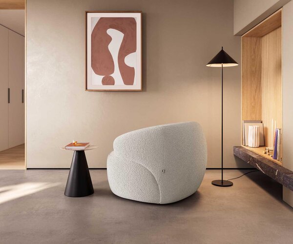 DELIFE Lounge kreslo Nova 88x88 cm bouclé bielo-krémová