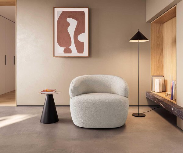 DELIFE Lounge kreslo Nova 88x88 cm bouclé bielo-krémová