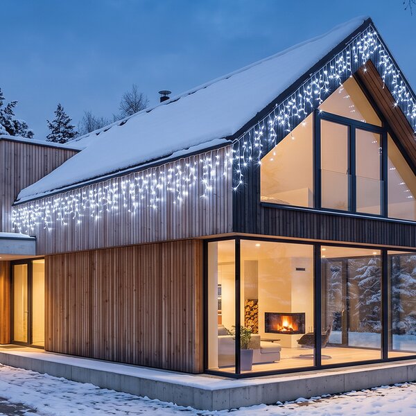 SOLIGHT LED vánoční girlanda rampouchy, 200 LED, 10m, IP44, studená bílá
