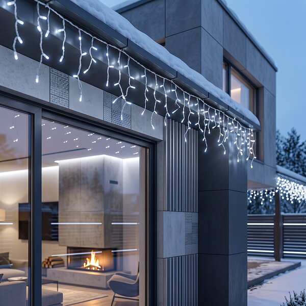 SOLIGHT LED vánoční girlanda rampouchy, 200 LED, 10m, IP44, studená bílá