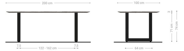 DELIFE Jedálenský stôl Edge oválny 200x100x2,5-3 cm dub prírodný nerezová oceľ široký švajčiarska hrana