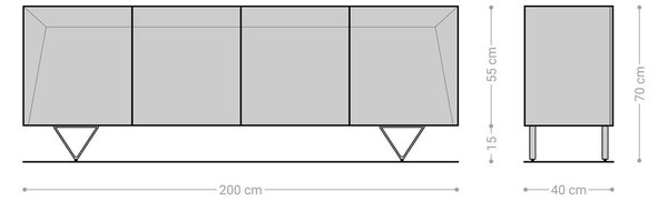 DELIFE Komoda Kayu 200x40x70 cm akácia prírodná 4 dvierka podstava v tvare V