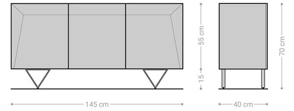 DELIFE Komoda Kayu 145x40x70 cm akácia prírodná 3 dvierka podstava v tvare V