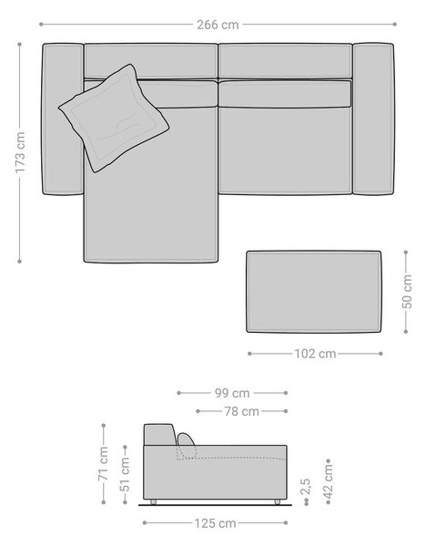 DELIFE Rohová pohovka Sirpio XL 270x170 cm mikrovlákno khaki-hnedá variabilné ležadlo s taburetom