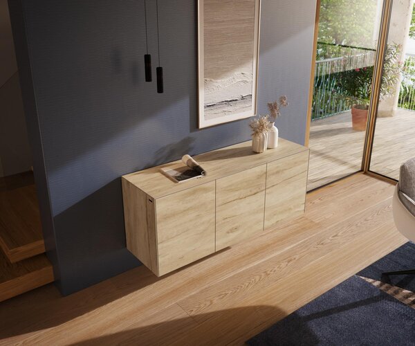 DELIFE Komoda Cuor 150 cm keramika Laminam® sabbia v dubovej farbe 3 dvierka závesná