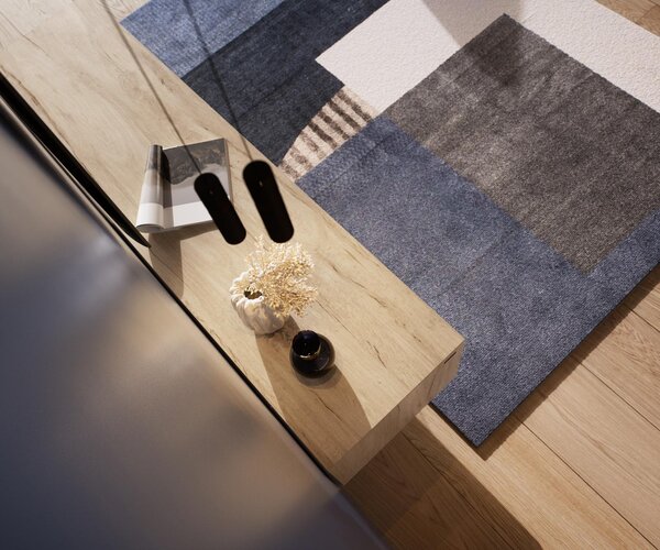 DELIFE TV stolík Cuor 180 cm keramika Laminam® sabbia v dubovej farbe 1 výklopné dvierka 2 zásuvky závesné