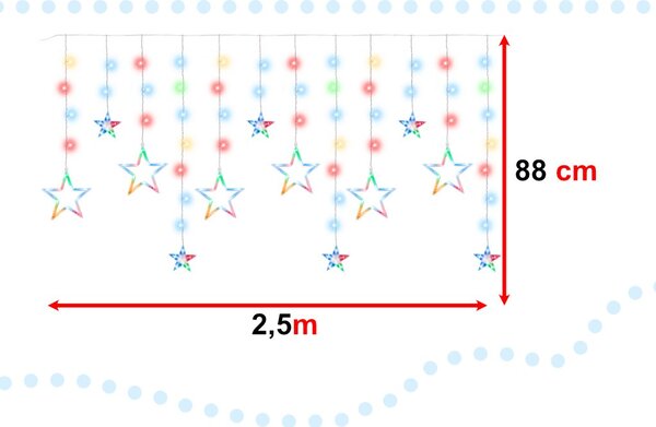 KIK KX5248 Svetelný záves hviezdy 138 LED, 2,5 m multicolor