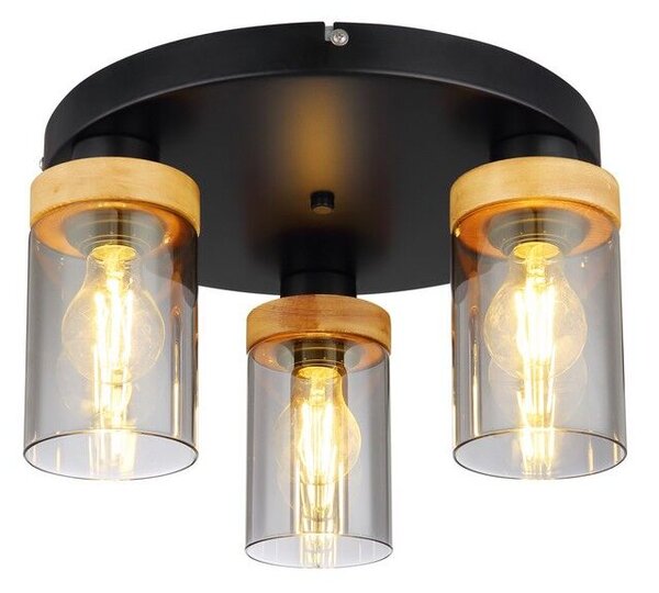 GLOBO 15557-3D FINCA stropné svietidlo 3xE27 D390mm čierna, dymová, drevo