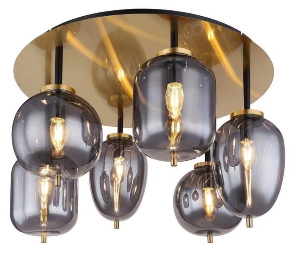 GLOBO 15345-6BLACKY I stropné svietidlo 6xE14 D650mm čierna matná, mosadz, dymová