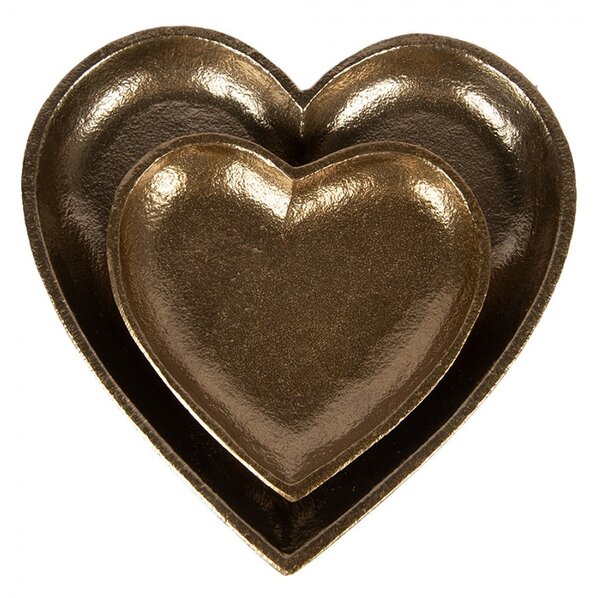 Zlatý antik dekoračný podnos srdca Heart - 21*21*2 cm - Clayre & Eef