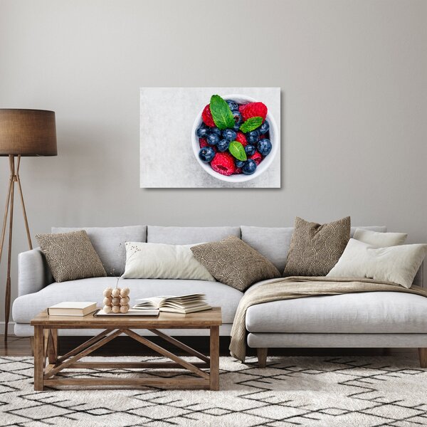 Sklenený obraz - miska s lesným ovocím (70x50 cm)