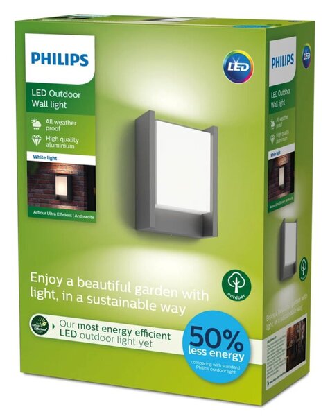 Philips 8719514490222 Arbour exteriérové nástenné svietidlo LED 3,8W/800lm 3000K antracit