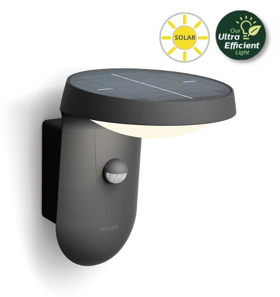 Philips 8719514476912 Tyla solárne exteriérové nástenné svietidlo LED so senzorom 1,2W 255lm/55lm 3000K antracit