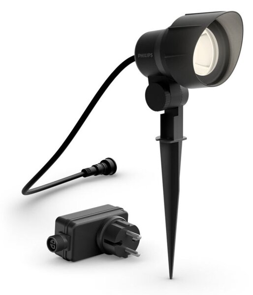 Philips 8719514477216 GardenLink Low Volt 12V Spotlight Starter pack - nízkonapäťové exteriérové svietidlo/reflektor LED 6W/600lm 2700K čierna /konektor/adaptér 24W/kábel 5m