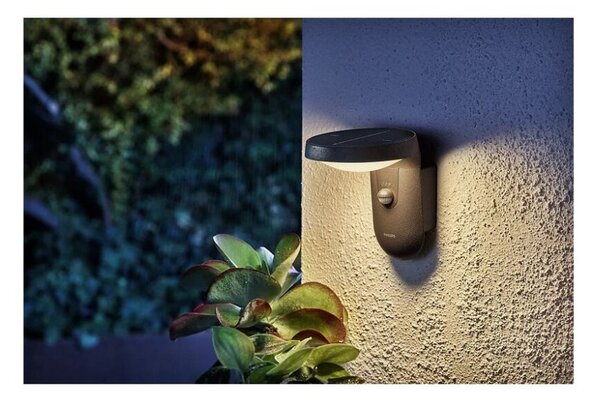 Philips 8719514476912 Tyla solárne exteriérové nástenné svietidlo LED so senzorom 1,2W 255lm/55lm 3000K antracit