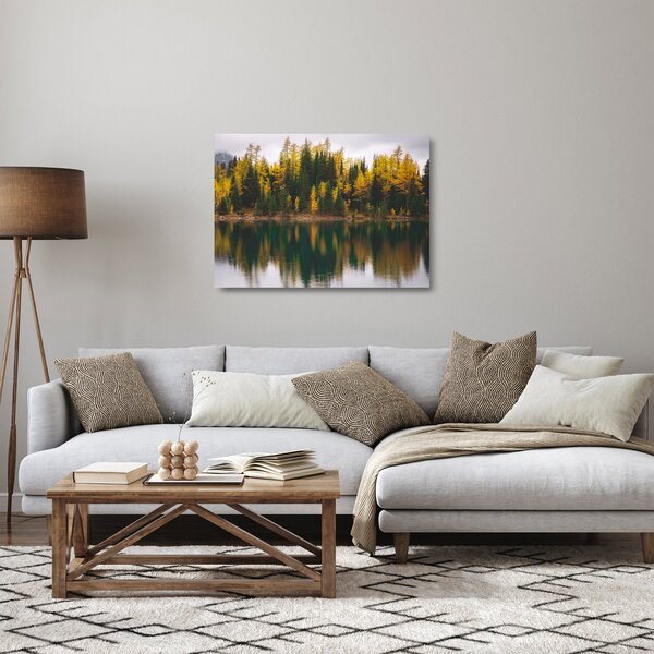 Sklenený obraz lesného jazera (70x50 cm)