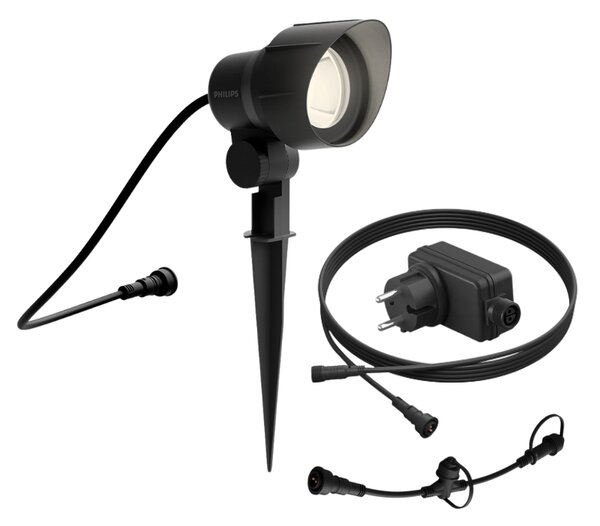 Philips 8719514477216 GardenLink Low Volt 12V Spotlight Starter pack - nízkonapäťové exteriérové svietidlo/reflektor LED 6W/600lm 2700K čierna /konektor/adaptér 24W/kábel 5m