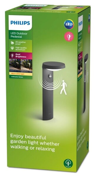 Philips 8719514476851 Tyla exteriérový stĺpik LED so senzorom 9W 820lm/180lm 2700K antracit