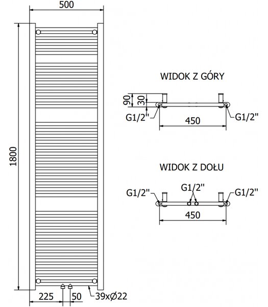 Mexen Mars, elektrické vykurovacie teleso 1800 x 500 mm, 900 W, antracitová, W110-1800-500-2900-66
