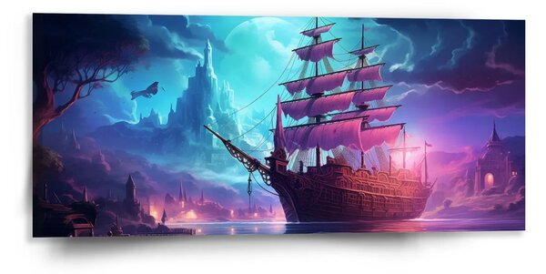 Sablio Obraz Magická plachetnica pod mesiacom - 110x50 cm