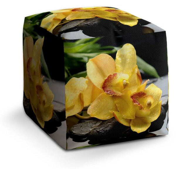 Sablio Taburet Žltá Orchidey - 40x40x40 cm