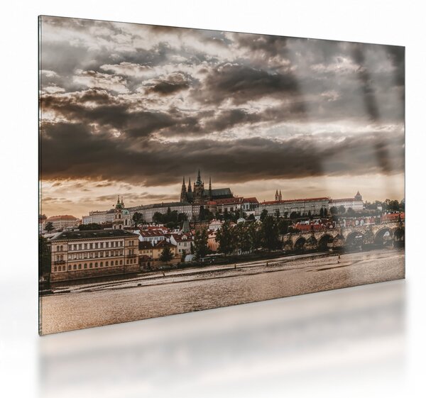 Sklenený obraz - zamračená Praha (70x50 cm)