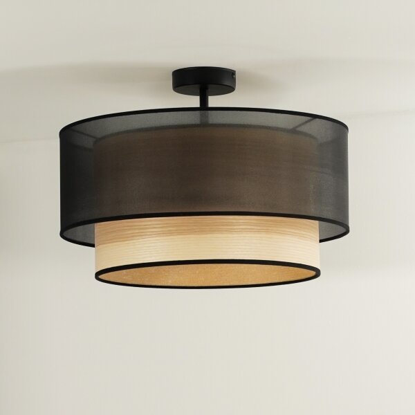 Duolla - Prisadený luster WOOD BOHO 1xE27/15W/230V pr. 45 cm čierna/béžová