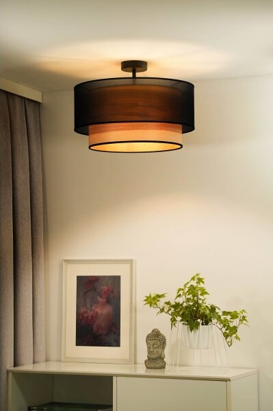 Duolla - Prisadený luster WOOD BOHO 1xE27/15W/230V pr. 45 cm čierna/béžová